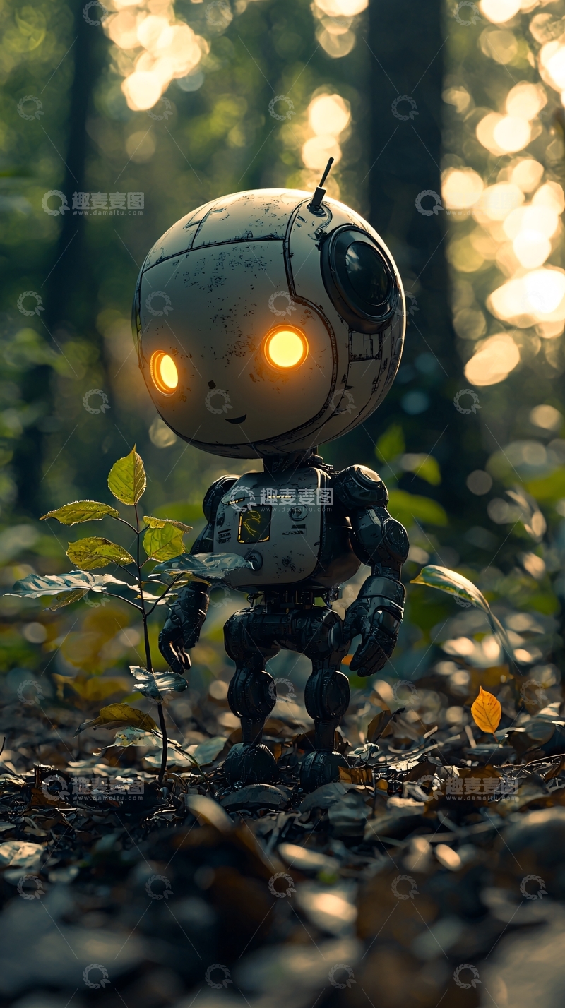 高清大图下载【趣麦麦图】森林里的小机器人