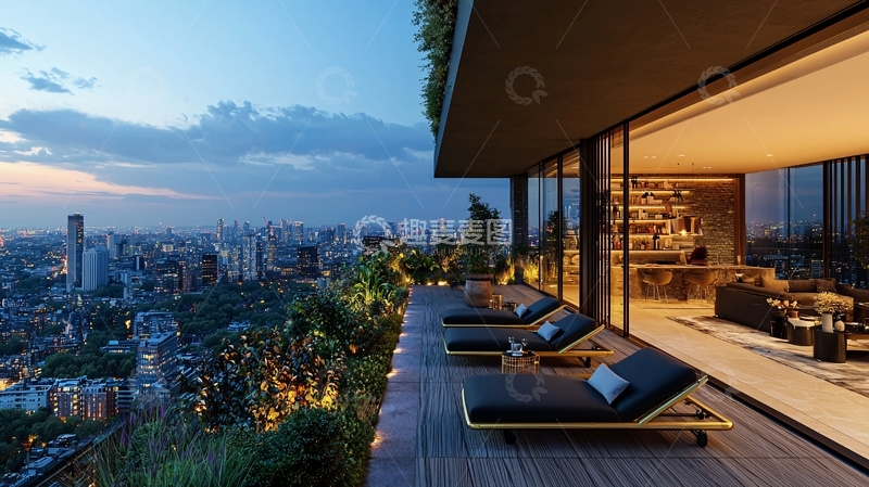高清大图下载【趣麦麦图】夜景顶层公寓阳台