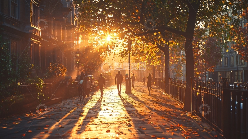 高清大图下载【趣麦麦图】秋日街道落日余晖