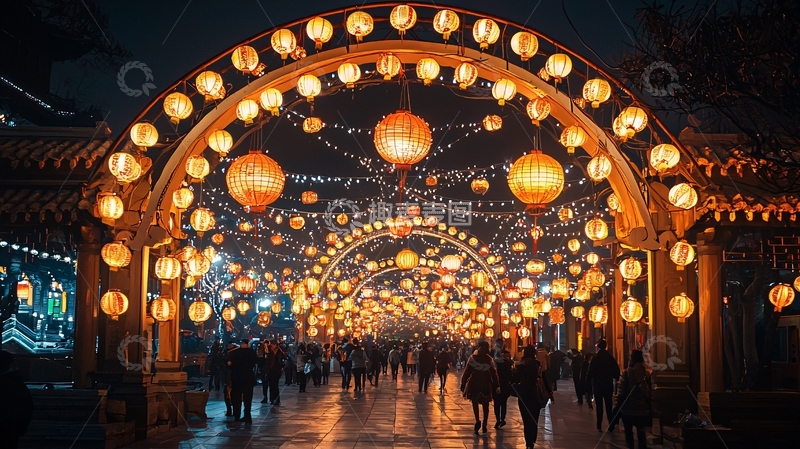 高清大图下载【趣麦麦图】夜晚灯笼拱门