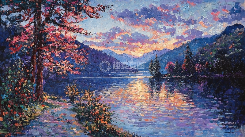 高清大图下载【趣麦麦图】夕阳西下湖边树