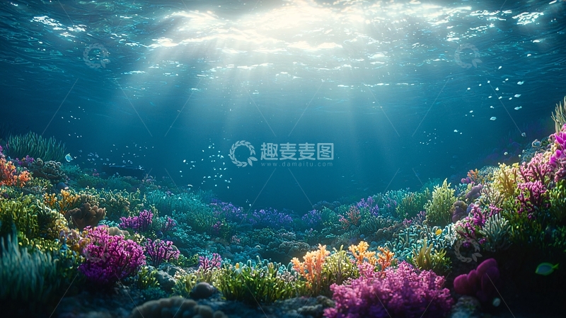 高清大图下载【趣麦麦图】深海珊瑚礁阳光透射