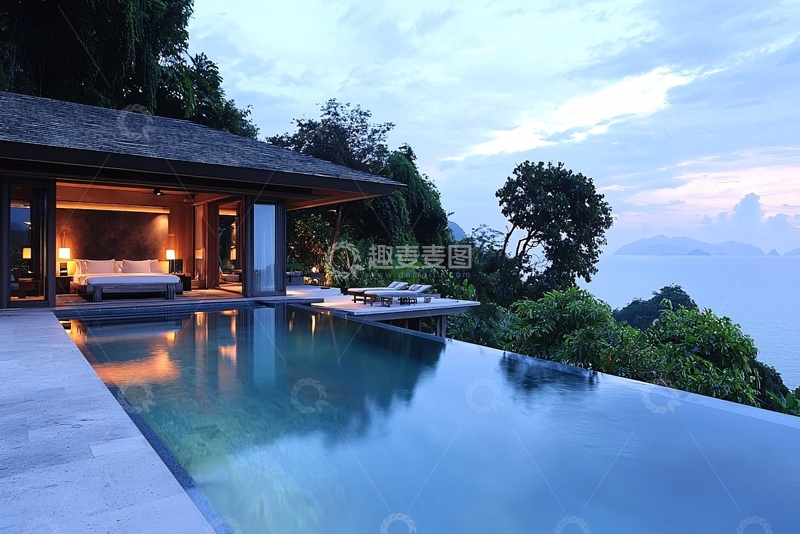 高清大图下载【趣麦麦图】山顶泳池别墅夜景