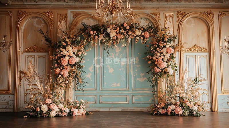 高清大图下载【趣麦麦图】华丽花卉拱门背景
