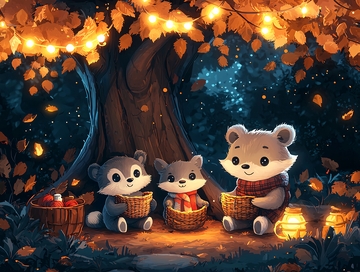 温馨秋夜小动物聚会
