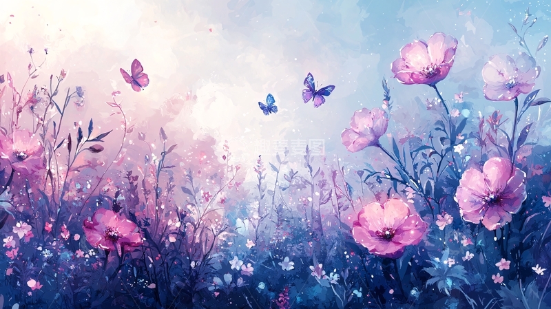 高清大图下载【趣麦麦图】梦幻粉色花田