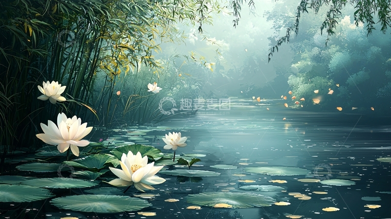 高清大图下载【趣麦麦图】宁静祥和的雾气森林小溪