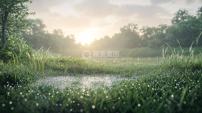 高清大图下载【趣麦麦图】清晨阳光洒在草地上