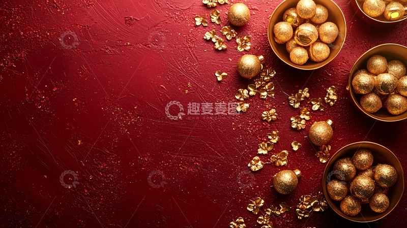 高清大图下载【趣麦麦图】红色背景金色球体