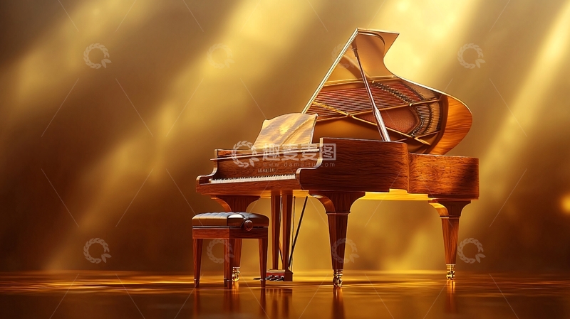 高清大图下载【趣麦麦图】金色舞台上的三角钢琴