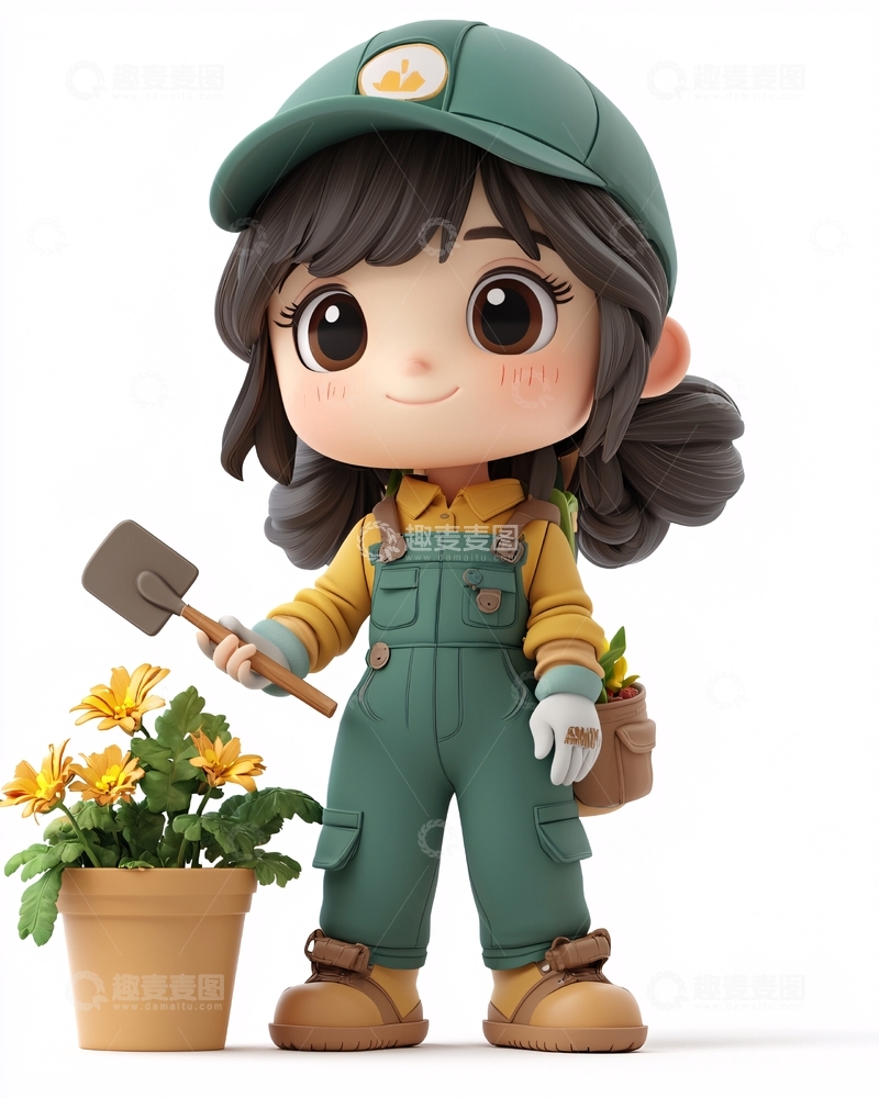 高清大图下载【趣麦麦图】可爱卡通小女孩园丁
