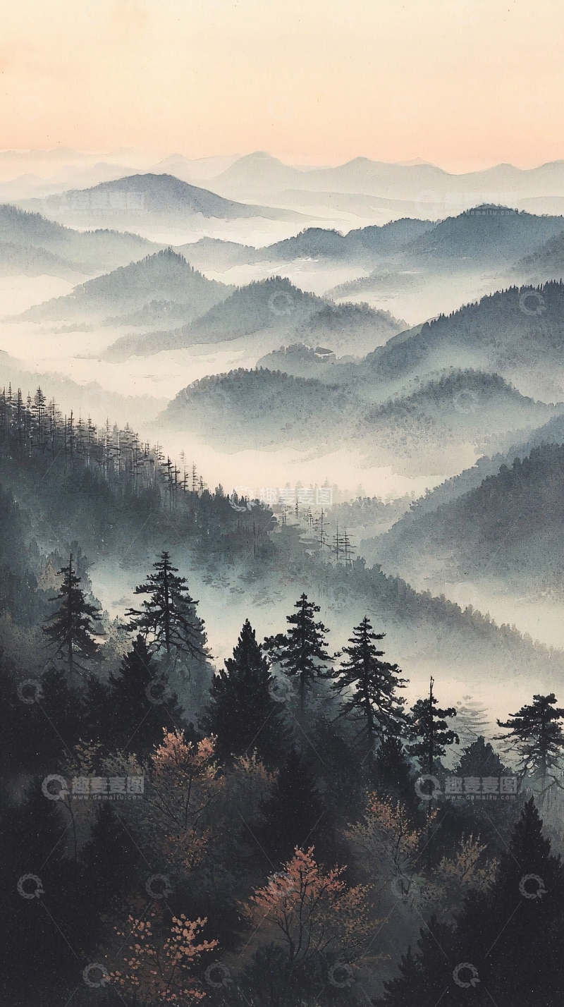 高清大图下载【趣麦麦图】雾气缭绕的山峦