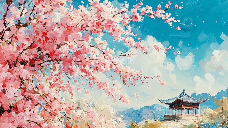 高清大图下载【趣麦麦图】樱花树下的小亭子