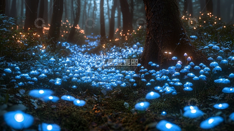 高清大图下载【趣麦麦图】蓝光蘑菇森林