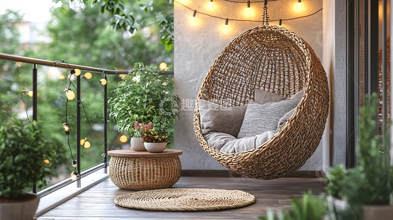 高清大图下载【趣麦麦图】阳台吊椅休闲一角