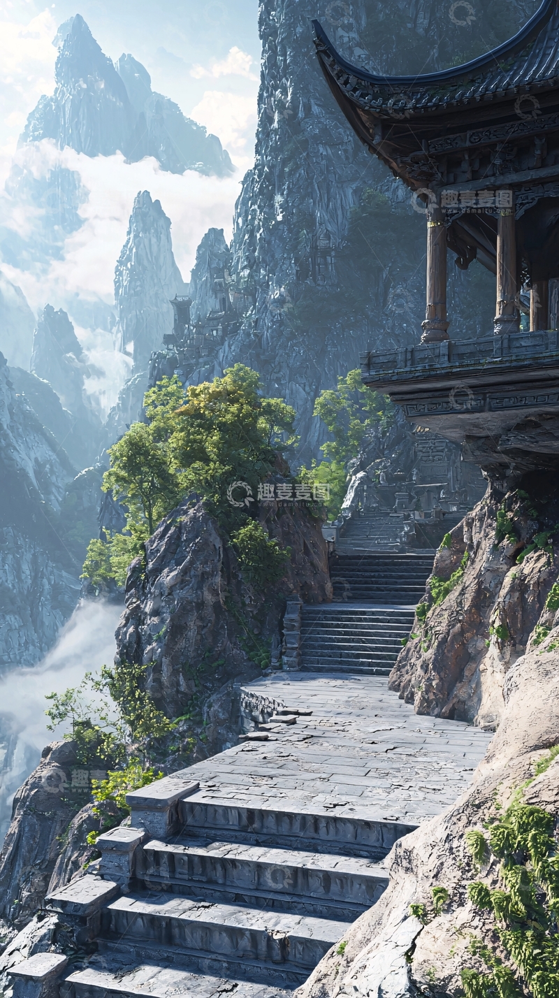 高清大图下载【趣麦麦图】山崖古寺