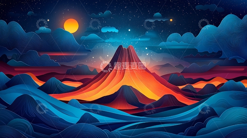 高清大图下载【趣麦麦图】火山夜景下的奇幻云彩