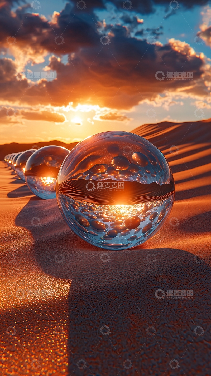 高清大图下载【趣麦麦图】沙漠日落玻璃球