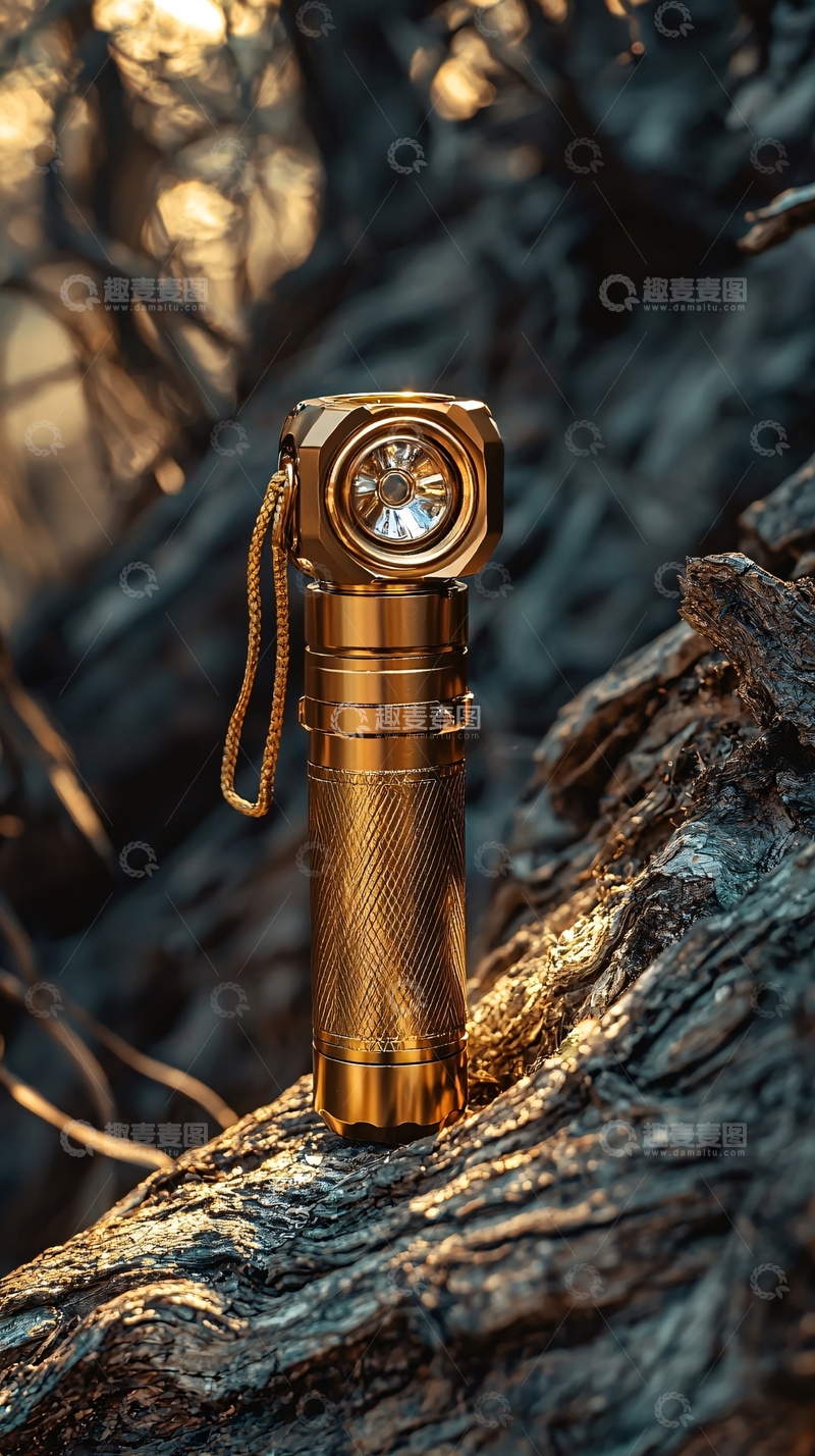 高清大图下载【趣麦麦图】金色手电筒树桩背景