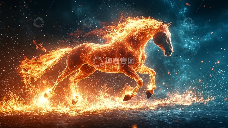 高清大图下载【趣麦麦图】火焰燃烧的骏马奔腾