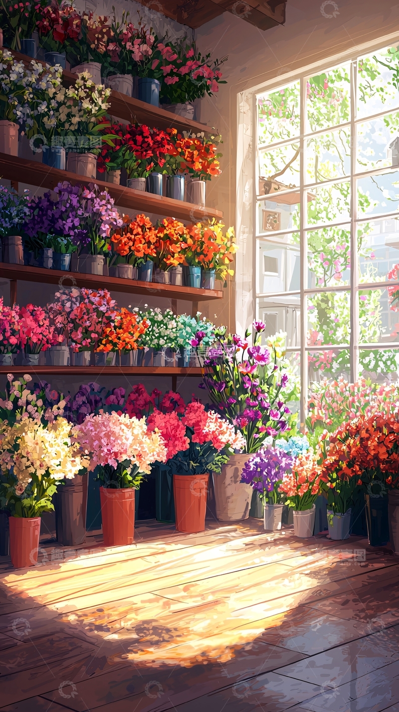 高清大图下载【趣麦麦图】花店货架鲜花满溢