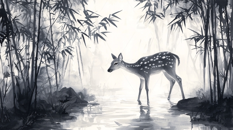水墨画风格小鹿