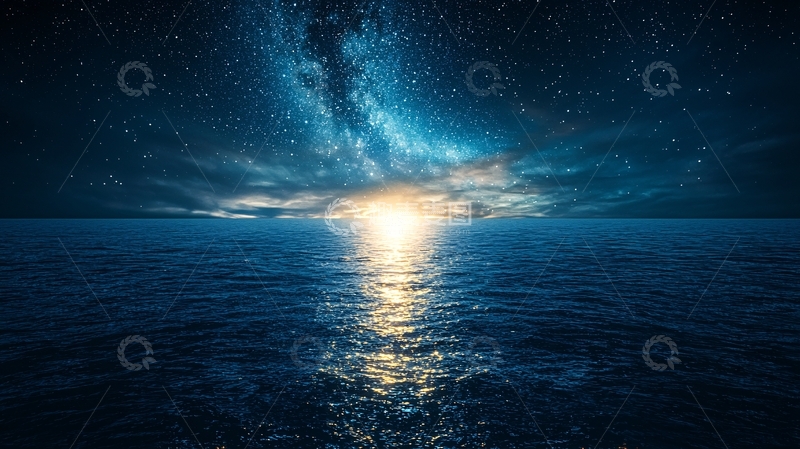 高清大图下载【趣麦麦图】星空大海日落
