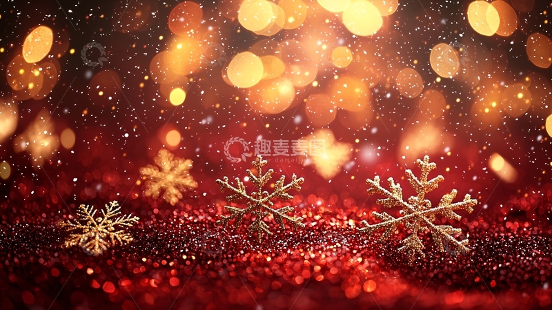 高清大图下载【趣麦麦图】红色背景雪花闪光