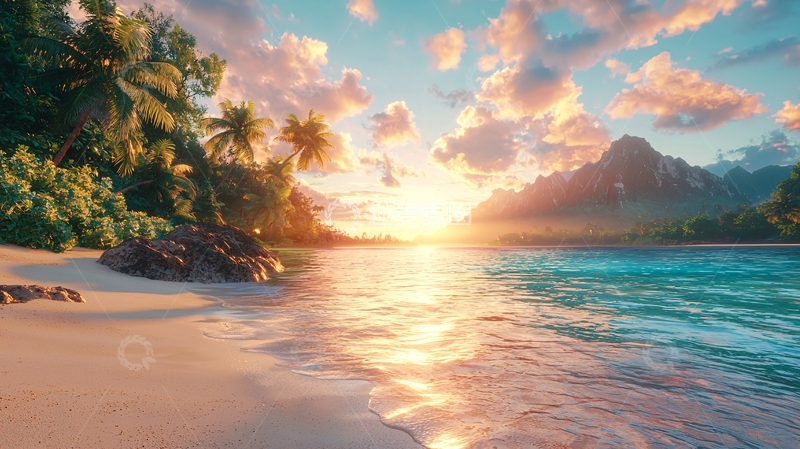 高清大图下载【趣麦麦图】热带海滩日落