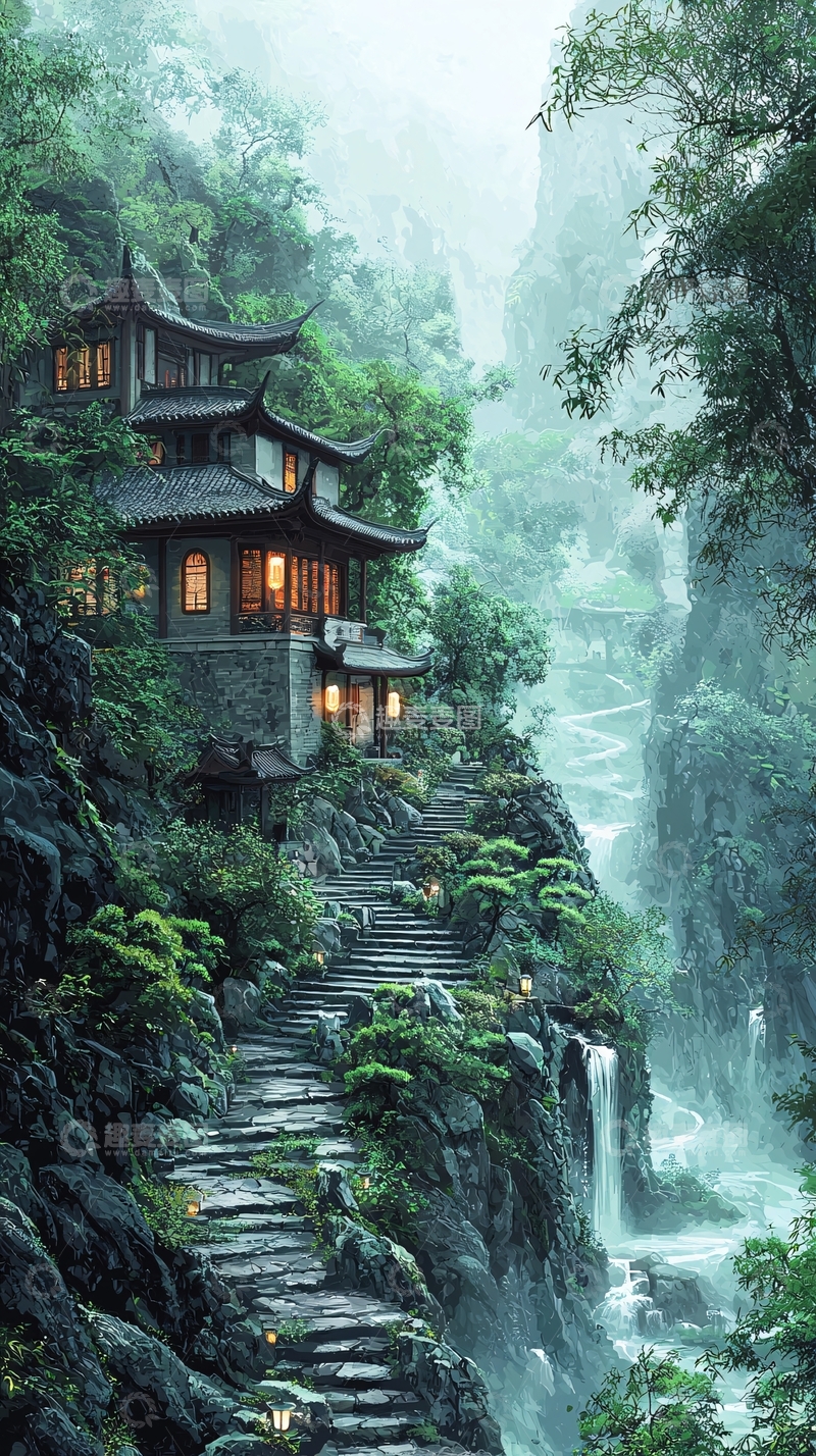 高清大图下载【趣麦麦图】山间古风建筑