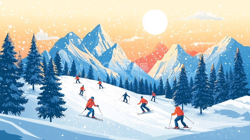 高清大图下载【趣麦麦图】冬季滑雪山峰景色