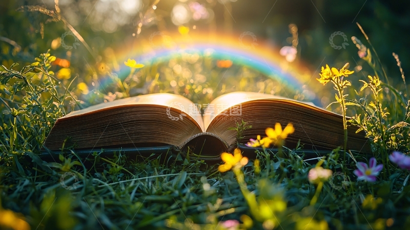 高清大图下载【趣麦麦图】草地上的魔法书籍