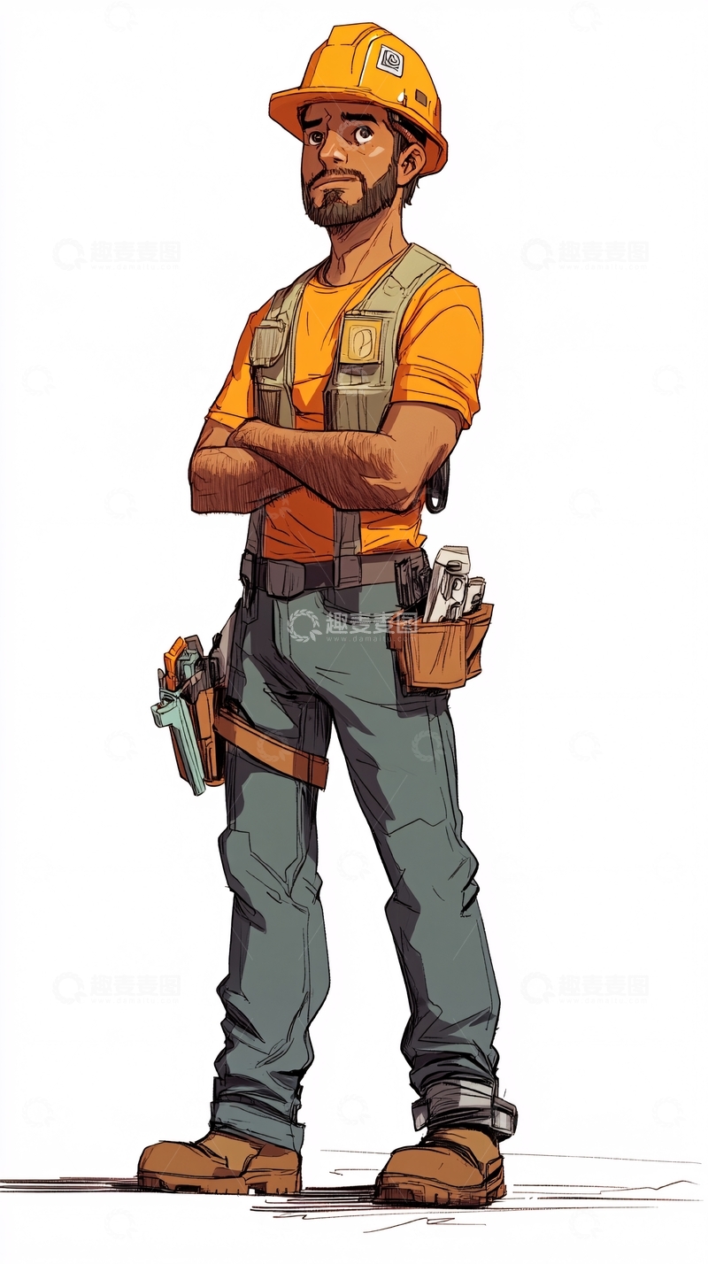 高清大图下载【趣麦麦图】工地工人卡通形象