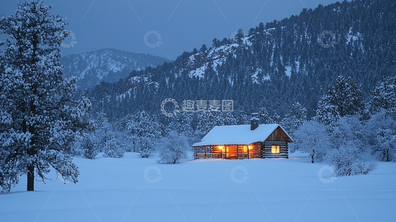 高清大图下载【趣麦麦图】雪夜小屋
