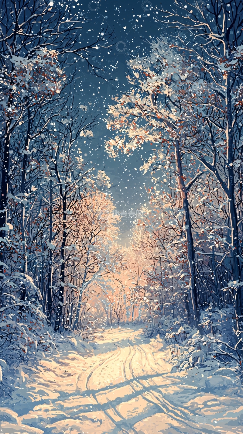 高清大图下载【趣麦麦图】雪夜森林小路