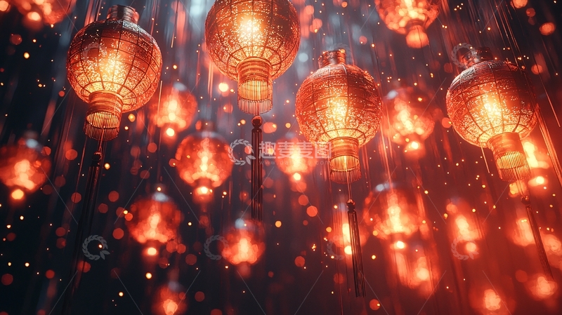 高清大图下载【趣麦麦图】红灯笼雨夜