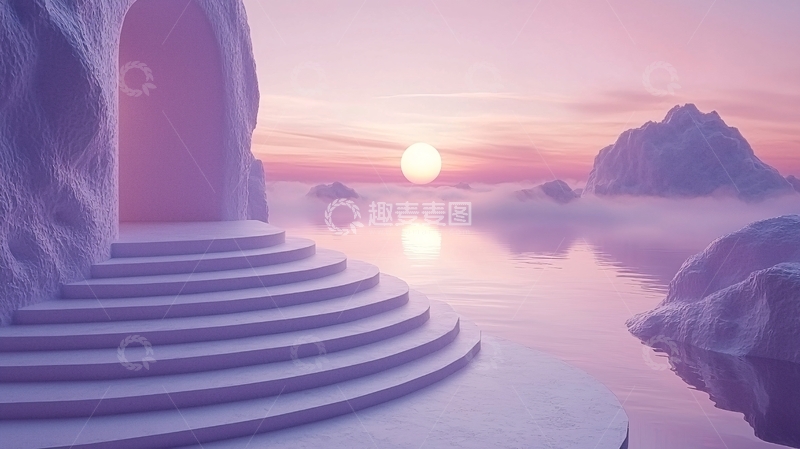 高清大图下载【趣麦麦图】极地冰雪仙境日落