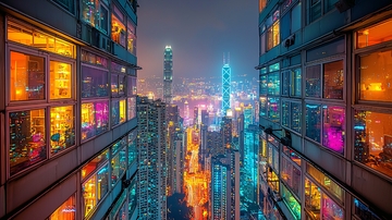 夜间城市灯光璀璨