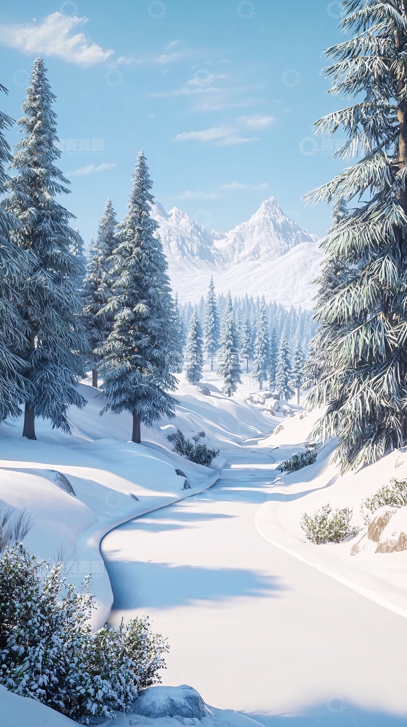 高清大图下载【趣麦麦图】雪山峡谷冬季风光