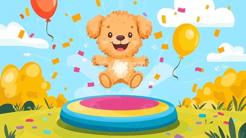 高清大图下载【趣麦麦图】可爱小狗蹦床派对