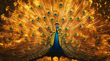 金色羽毛展开的孔雀