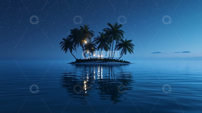 高清大图下载【趣麦麦图】夜晚小岛