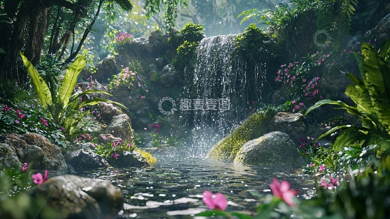 高清大图下载【趣麦麦图】热带雨林瀑布溪流