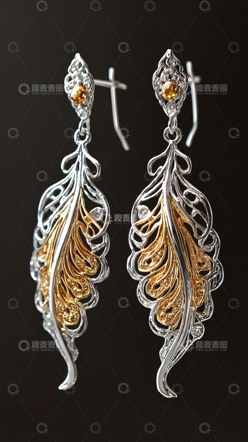 高清大图下载【趣麦麦图】银色金色羽毛耳环