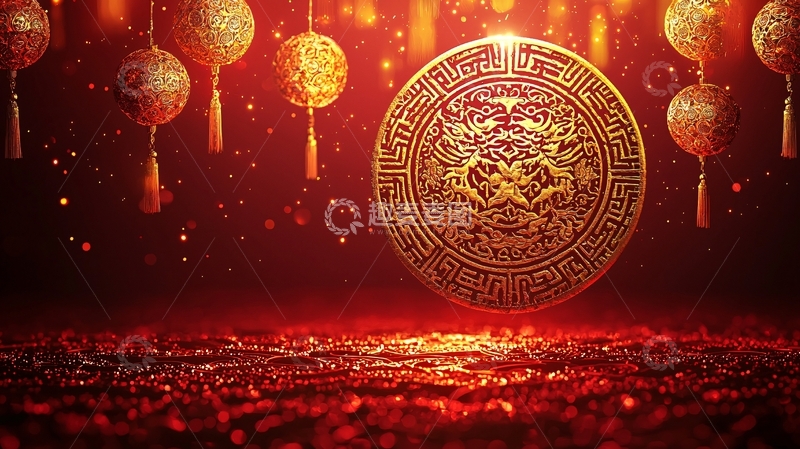 高清大图下载【趣麦麦图】新年喜庆金色祥龙图案