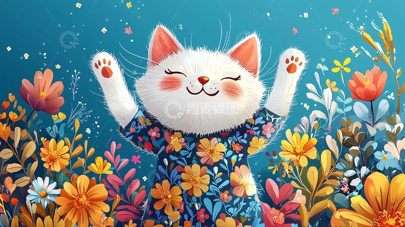 高清大图下载【趣麦麦图】快乐猫咪花丛中