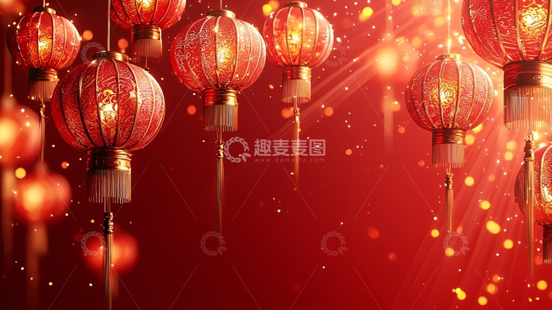 高清大图下载【趣麦麦图】红灯笼喜庆新年背景