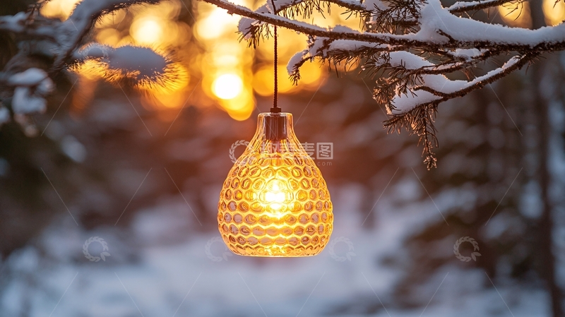 高清大图下载【趣麦麦图】冬日雪景吊灯
