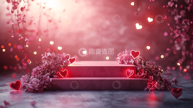 高清大图下载【趣麦麦图】粉色爱心舞台背景