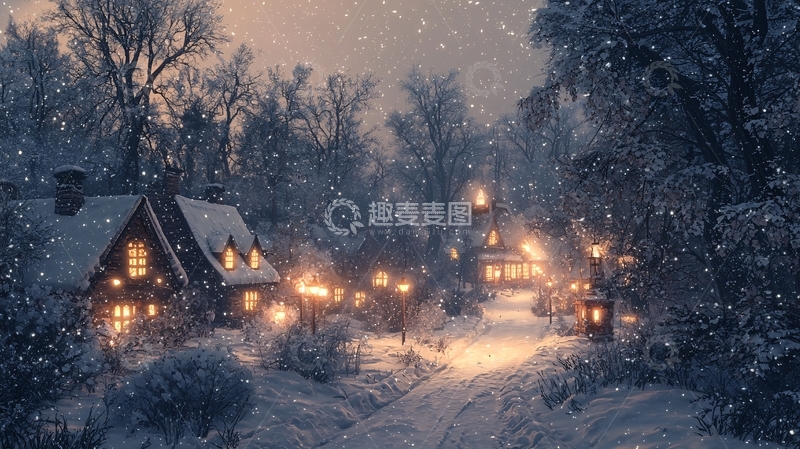 高清大图下载【趣麦麦图】冬日雪景村庄